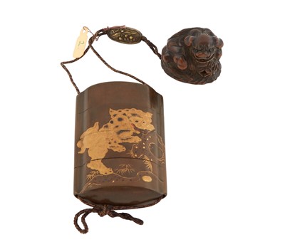 Lot 235 - A Japanese Lacquer Inro with Boxwood Netsuke