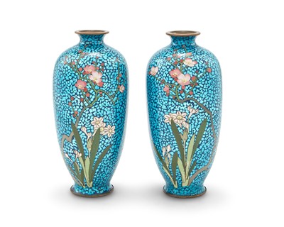 Lot 229 - A Pair of Japanese Cloisonne Enamel Vases