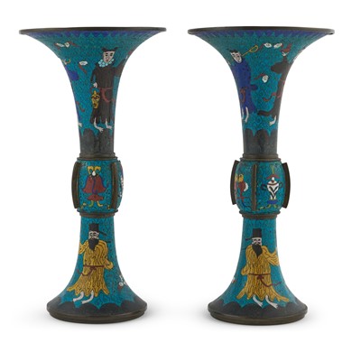 Lot 231 - A Pair of Japanese Chinese-Style Cloisonne Gu Vases