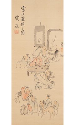 Lot 240 - A Japanese School Painting of an Assemblage of Scholars