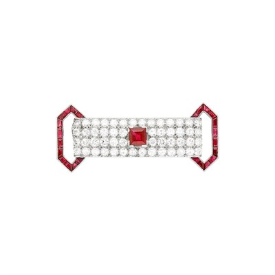 Lot 83 - Platinum, Ruby and Diamond Brooch
