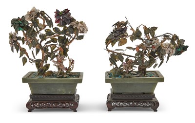 Lot 140 - Pair of Chinese Jade And Hardstone 'Trees'