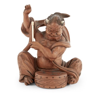 Lot 209 - A Japanese Boxwood Carving of Raijin