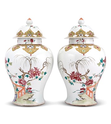 Lot 173 - Pair of Continental Chinese Style Porcelain Jars With Covers