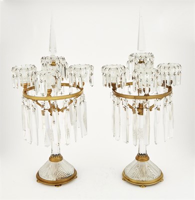 Lot 808 - Pair of Victorian Cut-Glass and Brass...