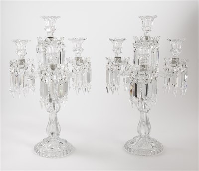 Lot 113 - Pair of Baccarat Glass Four-Light Candelabra...