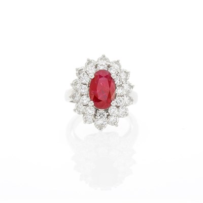 Lot 60 - Platinum, Ruby and Diamond Ring-Dant