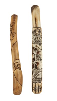 Lot 174 - Two Japanese Bone and Antler Pipe Cases