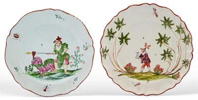 Lot 182 - Two Continental Chinoiserie Decorated Faience Plates