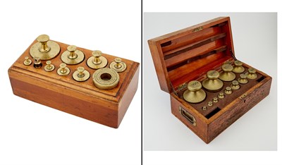 Lot 83 - Set of English Brass Troy Weights Oertling,...
