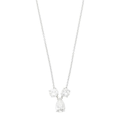 Lot 89 - Platinum, Diamond and Laser-Drilled Diamond Pendant with Platinum Chain