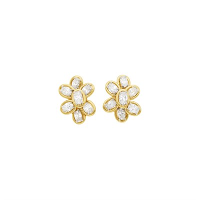 Lot 139 - Oscar Heyman and Brothers Pair of Gold, Platinum and Diamond Cluster Earclips