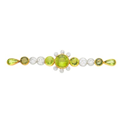 Lot 63 - Antique Gold, Platinum, Peridot and Diamond Bar Pin
