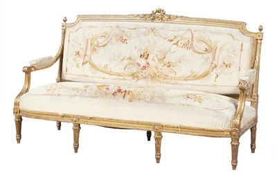Lot 200 - Louis XVI Style Tapestry Upholstered Giltwood Sofa