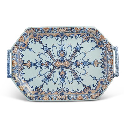 Lot 673 - Rouen Faïence Oblong Octagonal Tray (Bannette)