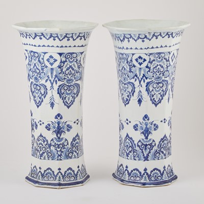 Lot 674 - Pair Of Rouen Faïence Faceted Octagonal Blue and White Beaker Vases