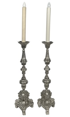 Lot 660 - Pair of Italian Silvered Metal Altar Sticks...