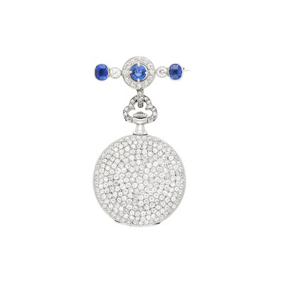 Lot 72 - Platinum, Diamond and Sapphire Lapel-Watch