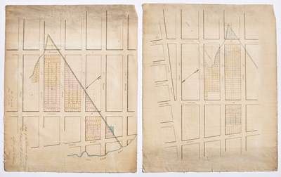 Lot 36 - Two manuscript maps of the Lower East Side with bright coloring