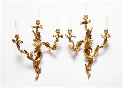 Lot 213 - Pair of Louis XV Style Gilt-Bronze Three-Light...