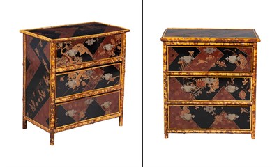 Lot 136 - Pair of Bamboo and Chinoiserie Lacquer Chest...