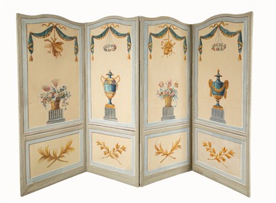 Lot 300 - Louis XVI Style Painted Canvas and Wood...