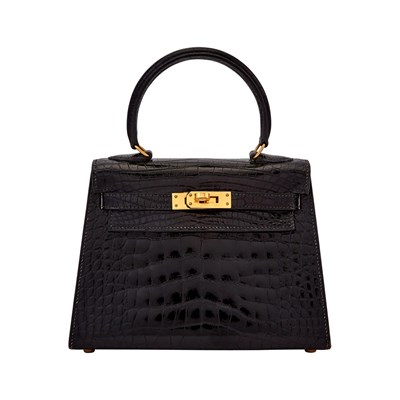 Lot 1176 - Hermès Black Shiny Mississippiensis Alligator 'Mini' Kelly Bag