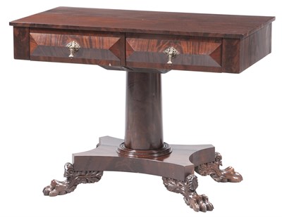 Lot 178 - Classical Mahogany Two-Drawer Table with Geometric Paneled Drawer Front