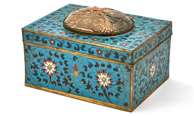Lot 456 - A Chinese Cloisonne Enamel Box with Inset Jade Plaque
