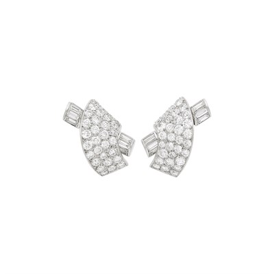 Lot 103 - Pair of Platinum and Diamond Earclips, France