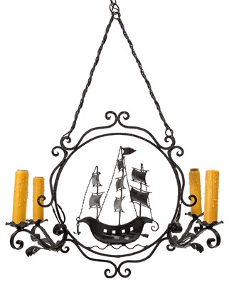 Lot 277 - Iron Sailing Vessel Four-Light Chandelier