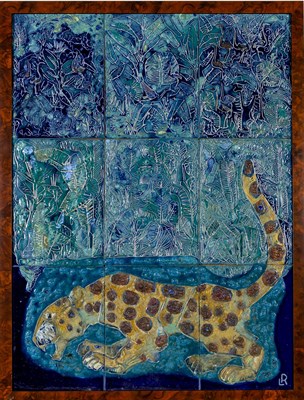 Lot 362 - Leopoldo Richter Glazed and Painted Ceramic Tile Leopard