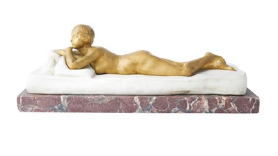 Lot 377 - French Gilt-Bronze and Marble Sculpture of a Remcumbent Maiden