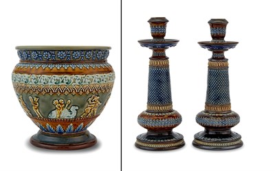 Lot 258 - Doulton Lambeth Stoneware Vase Height 7 7/8...