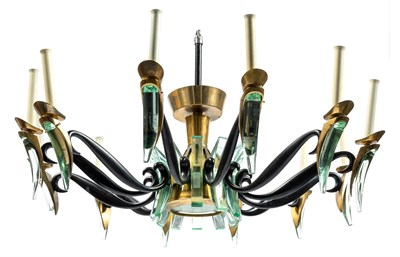 Lot 311 - Max Ingrand for Fontana Arte Glass, Painted Steel and Brass Twelve-Light Chandelier