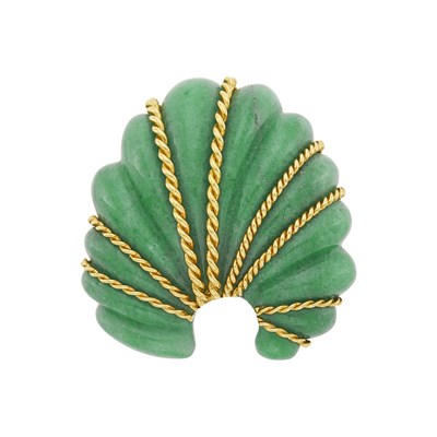 Lot 24 - Seaman Schepps Gold and Fluted Aventurine Quartz Clip-Brooch