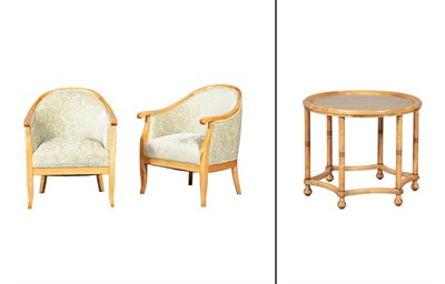Lot 292 - Pair of Upholstered Blondewood Tub Chairs...
