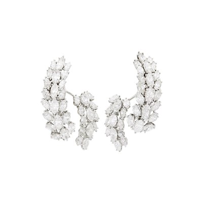 Lot 157 - Pair of Platinum and Diamond Cluster Earrings