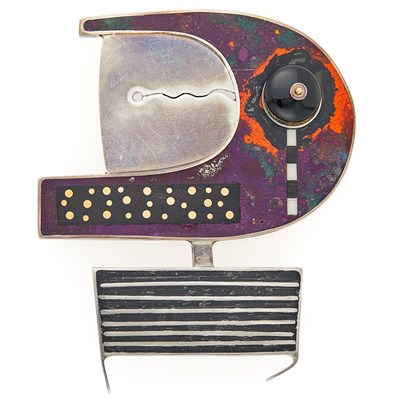 Lot 198 - Tod Pardon Silver, Multicolored Resin and Black Acrylic 'Zivie Zig Zag' Brooch