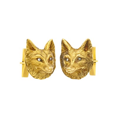 Lot 1117 - Pair of Gold and Diamond Fox Cufflinks