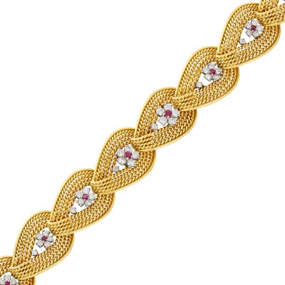 Lot 131 - Gold, Platinum, Diamond and Ruby Bracelet