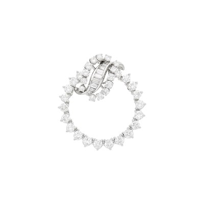 Lot 79 - Platinum and Diamond Wreath Pendant-Brooch