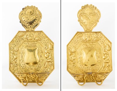 Lot 87 - Pair of Dutch Brass Two-Light Sconces Height...