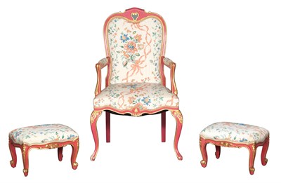 Lot 180 - Three Venetian Style Red Painted Armchairs...
