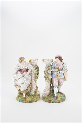 Lot 193 - Pair of Bisque Figural Candlesticks Height...