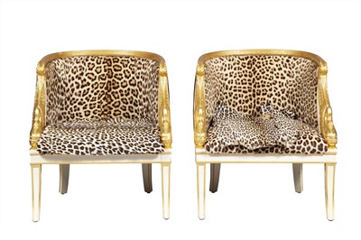 Lot 183 - Set of Four Empire Style Painted and Parcel Gilt Armchairs