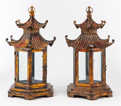 Lot 293 - Pair of Painted Tole and Glass Pagoda-Form...