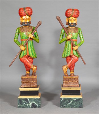 Lot 263 - Pair of Standing Persian Painted Wood Figures...