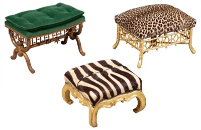 Lot 215 - Three Giltwood Upholstered Stools Height of...