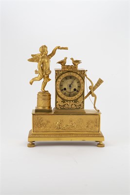 Lot 160 - Gilt-Bronze Mantel Clock Height 13 1/2 inches,...